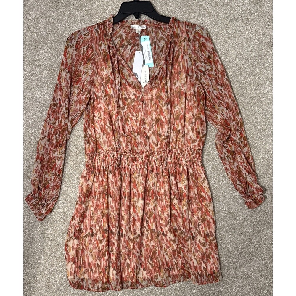 Nine Britton Womens XL Pink Peach Stitch Fix Smocked Long Sleeve Benny Dress NWT